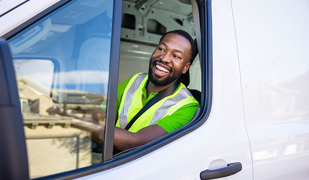Delivery driver in truck
