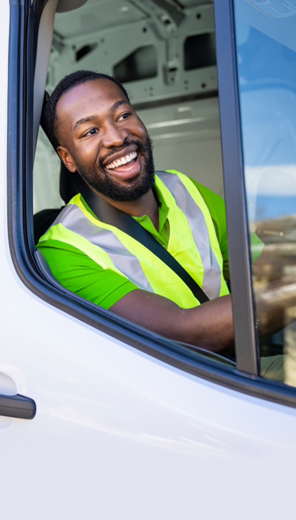 Delivery driver in truck
